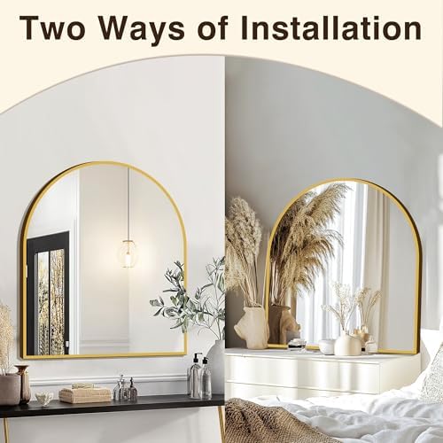 FICTOR 30" x 32" Arched Bathroom Vanity Mirror for Over Sink, Gold