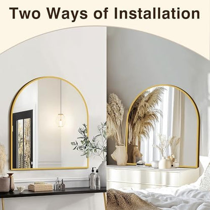 FICTOR 30" x 32" Arched Bathroom Vanity Mirror for Over Sink, Gold