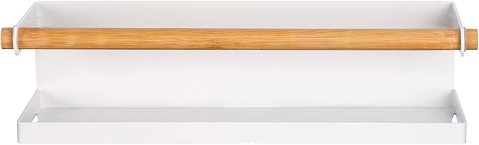 WENKO Magna Magnetic Metal Spice Rack with Bamboo Detail for Storing and Displaying Spice Jars, No Drilling Required with Magnet or Adhesive Tape, 32 x 8 x 8 cm, White