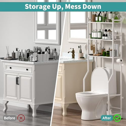 3-Tier Over Toilet Storage, Anti-Tip, 64" H, White