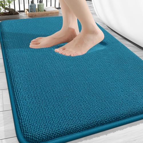 OLANLY Memory Foam Bathroom Rugs 30x20, Absorbent Bath Mat, Peacock Blue