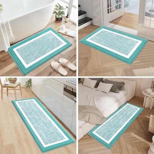 Pauwer Bathroom Rug Sets 3 Piece, Non Slip Washable Bath Mat, Teal