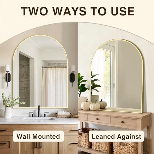 Arched Bathroom Vanity Mirror for Over Sink, 40”x30”, Gold