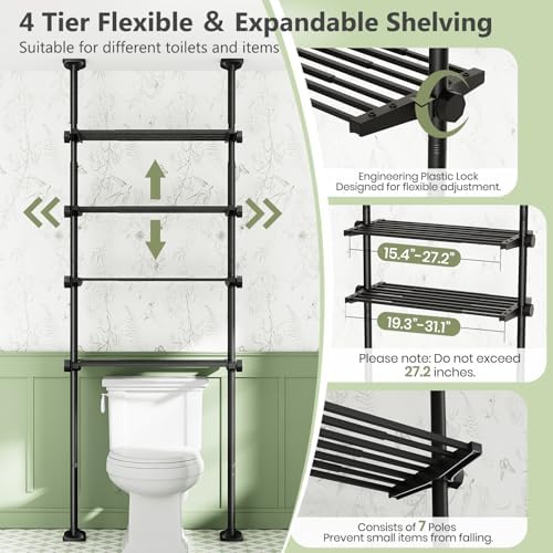 Over The Toilet Storage Shelf No Drill 4-Tier Adjustable Bathroom Organizer