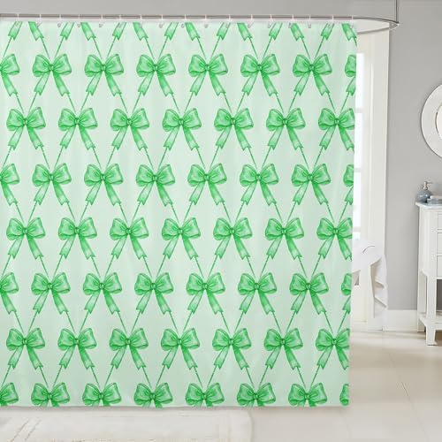 jejeloiu Cute Bow Bathroom Accessories 72"x78" Green Bowknot Shower Curtain for Bathroom Decor for Kids Boys Girls Kawaii Bath Curtain Waterproof Polyester Fabric for Stalls Bathtubs Princess