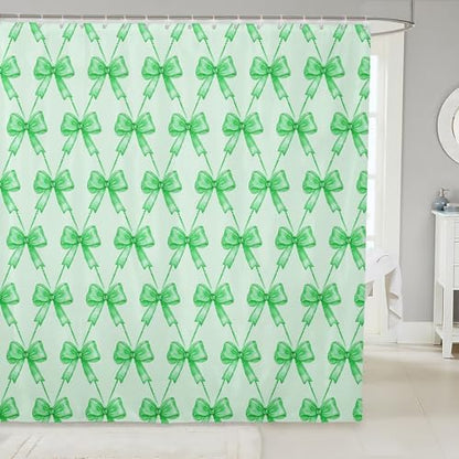jejeloiu Cute Bow Bathroom Accessories 72"x78" Green Bowknot Shower Curtain for Bathroom Decor for Kids Boys Girls Kawaii Bath Curtain Waterproof Polyester Fabric for Stalls Bathtubs Princess