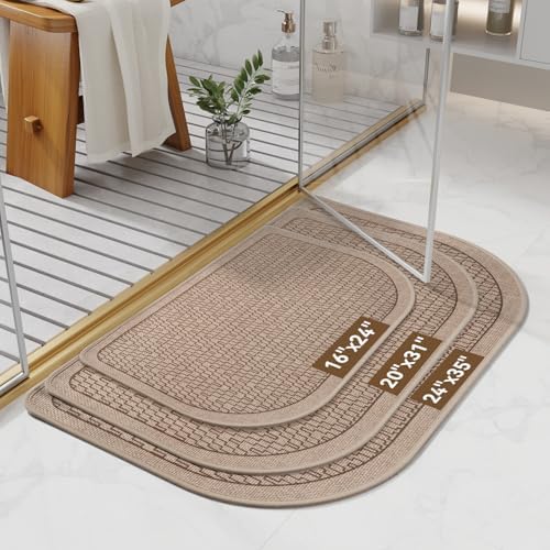 YDKGL Half Circle Bath Mat, Non Slip Thin Bathroom Rugs, Brown 16x24