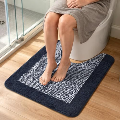 Toilet Rug U-Shaped 24x19 Washable Non Slip, Soft Bath Mat Dark Blue
