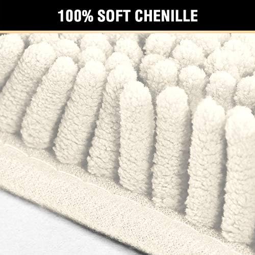 H.VERSAILTEX Bathroom Rugs Luxury Chenille Mat Set, Soft Plush Shower Rug + Toilet Mat, Microfiber Shaggy Carpet, Super Absorbent Mats, Machine Washable Bath Mat Curved Set, 32" x 20"/20" x 20", Cream