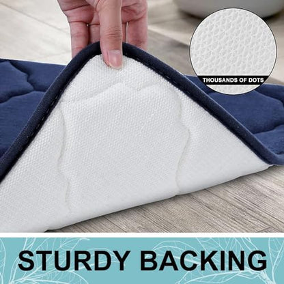 OLANLY Memory Foam Bath Mat Rug 30x20, Ultra Soft and Absorbent Bathroom Rugs, Non-Slip, Comfortable, Machine Washable Bath Carpet for Bathroom Floor, Tub, Shower and Home Decor Accessories, Navy