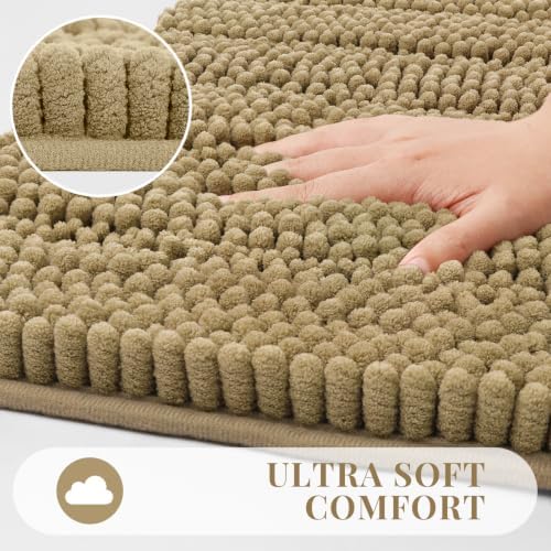 Bcoimo Small Bath Rug Mat,24x17 Chenille Non Slip Tan Bathroom Shower Mats