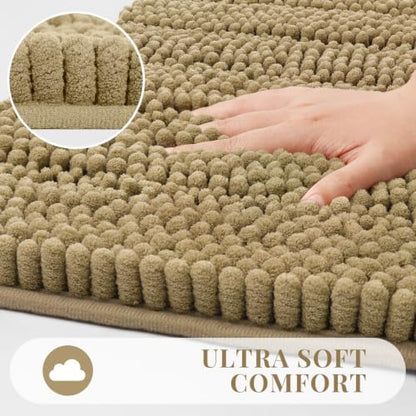 Bcoimo Small Bath Rug Mat,24x17 Chenille Non Slip Tan Bathroom Shower Mats