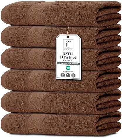 Medium Size Bath Towels Set of 6 – 100% Cotton Terry – 24" x 48" – Quick Dry, Soft & Highly Absorbent – Acorn Towels for Bathroom, Gym, Spa, Pool & Daily Use