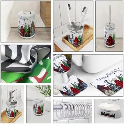 Clara Clark Bathroom Set - Christmas Bathroom Sets with Shower Curtain and Rugs, Xmas Bathroom Accessories Set, 22PC Christmas Shower Curtain Set with Liner, Soap Dispenser, Toilet Brush, & Trash Can