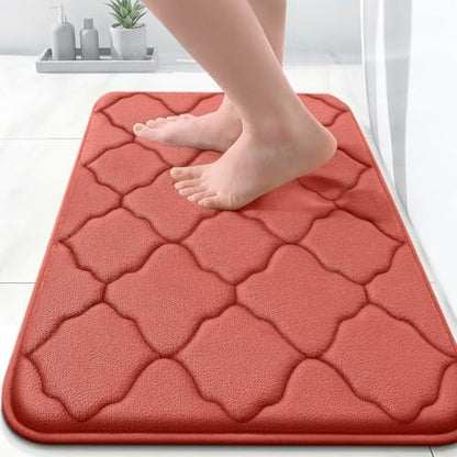OLANLY Memory Foam Bath Mat Rug 24x16, Ultra Soft Bathroom Rugs, Coral