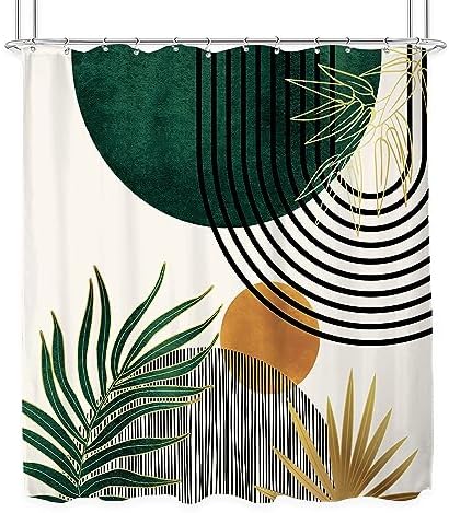 KOMLLEX Mid Century Green Boho Abstract Modern Bathroom Shower Curtain Set