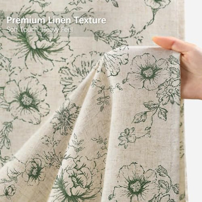 Farmhouse Floral Vintage Shower Curtain for Bathroom, Green and Tan Taupe