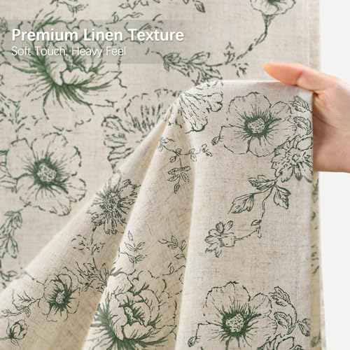 Farmhouse Floral Vintage Shower Curtain for Bathroom, Green and Tan Taupe