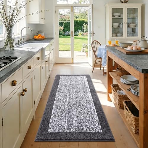 Long 2x4 Ft (48''x24'') Bathroom Rugs, Non Slip Washable Bath Mat Grey