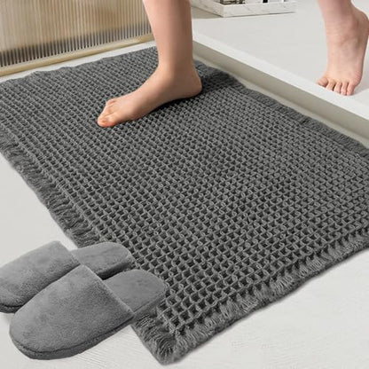 ZALL Dark Grey Waffle Bath Mat,Super Absorbent Non Slip Bathroom Rug, Gray 17x24inch, Machine Washable Ultra Soft Floor Mats