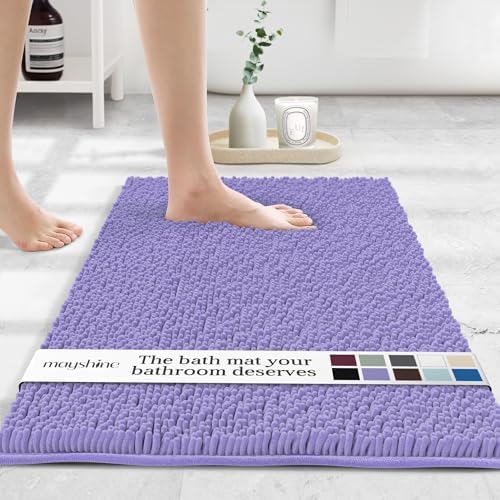 MAYSHINE Standard Plush Shaggy Chenille Bath Mat 32"x20" Extra Soft, Super Absorbent, Non-Slip Bathroom Rug | Fluffy Microfiber, Area Rug Sets for Bathroom Floor, Kitchen, Living Room | Lavender