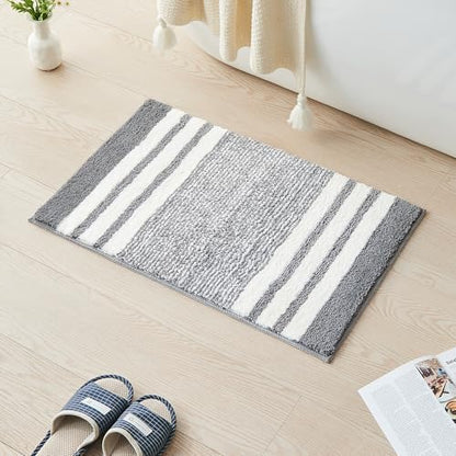 CozeCube Grey Striped 36"x24" Non Slip Washable Bath Mat