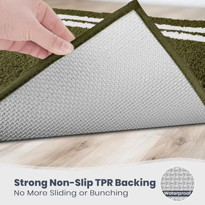 PURRUGS Bathroom Rug, Bath Mat, 20" x 24" U-Shaped, Olive Green