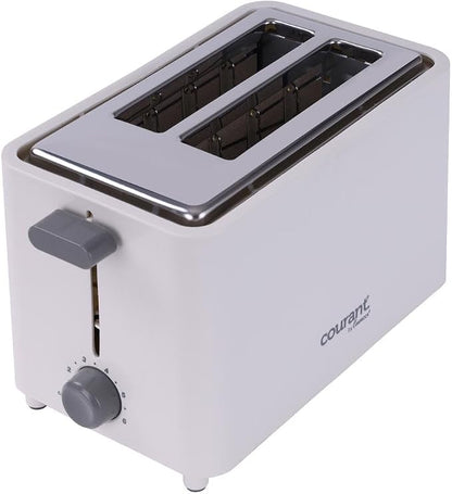 Courant 2-Slice Toaster Cool Touch with Extra Wide Slots For Bread, Bagels & Waffle with 6 Adjustable Shade Settings, Crumb Tray & Cancel Function Extra-Lift Feature, compact Design – White