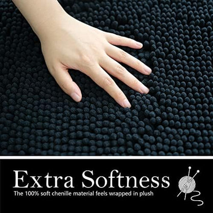 Bathroom Rugs Chenille Bath mat 2 Piece Set, Super Absorbent, PVC Non Slip Backing, Bath mats for Bathroom, Plush Shaggy, Thick, Machine Washable, Bathtub, Shower, Toilet.(Black)