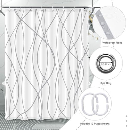 Striped Shower Curtain for Bathroom, Grey White, 54" W x 72" L
