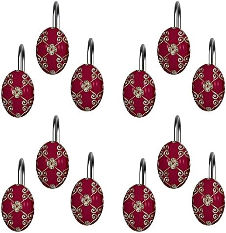 Zahari Home Elegant Rose Bathroom Shower Curtain Set - 13pc Set Including 12 Rings - Contemporary Decor - Burgundy Shower Curtain - Unique Design - Stylish Accessories