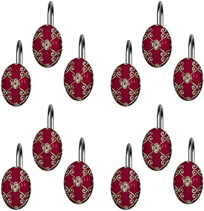Zahari Home Elegant Rose Bathroom Shower Curtain Set - 13pc Set Including 12 Rings - Contemporary Decor - Burgundy Shower Curtain - Unique Design - Stylish Accessories