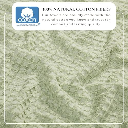 Great Bay Home Bath Towels - 100% Cotton 6 Piece Towel Set - Diamond Waffle Weave - Absorbent, Durable, Quick-Dry Towels for Bathroom (Pale Green)