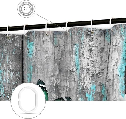 Funny Highland Cow Shower Curtain for Bathroom Decor, Teal Farm Teal Daisy Floral Flowers and Butterfly on Country Wooden Farmhouse Bath Curtain Country Animal Flower Waterproof 12 Hooks 70X75in