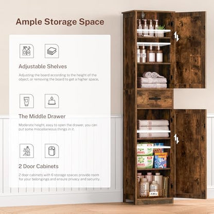 TEENFON Tall Bathroom Cabinet, Storage Cabinet with 6 Shelves & Drawer