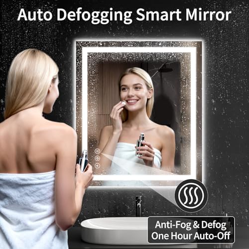 30"x32" Lighted LED Bathroom Mirror with Lights,Dimmable，Anti-Fog,Led Bathroom Vanity Mirror for Wall,Backlit + Front Lit,3 Colors,Memory Function,Shatter-Proof,Tempered Glass,Lighted Mirror