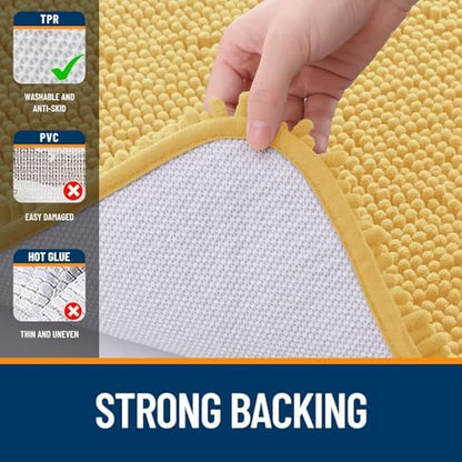 OLANLY Chenille Bathroom Rugs Mats Sets 2 Piece, 24"x16"+24"x20", Yellow