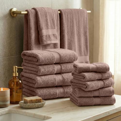 SUPERIOR Egyptian Cotton Ultra Plush & Absorbent, 12 Piece Set, Muted Mauve