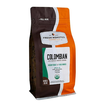 Fresh Roasted Coffee, Organic Colombian Whole Bean Coffee, Medium Roast, USDA Organic, 100% Single Origin, Kosher, 12 oz