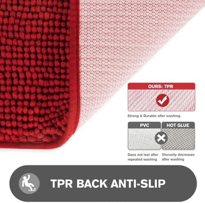 Bathroom Runner Rug 47 x 17 Inch – Long Bath Mat | Absorbent and Washable Thick Chenille Bath Rug Non-Slip Runner Rug for Bathroom, Shower, Sink(Red)