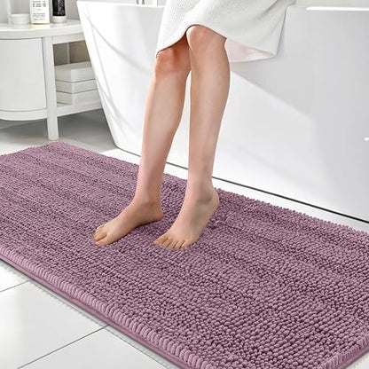 OLANLY Thick Bathroom Runner Rugs 70x24, Soft Chenille Bath Rugs, Deep Plum
