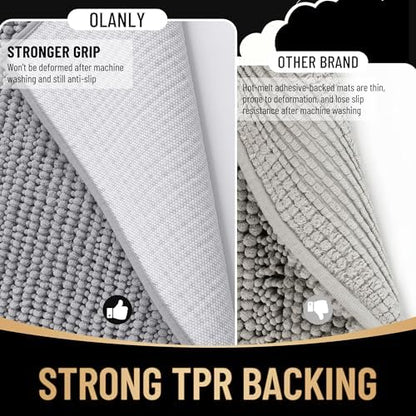 OLANLY Thick Chenille Bathroom Runner Rugs 47x24, Absorbent Bath Mat, Grey