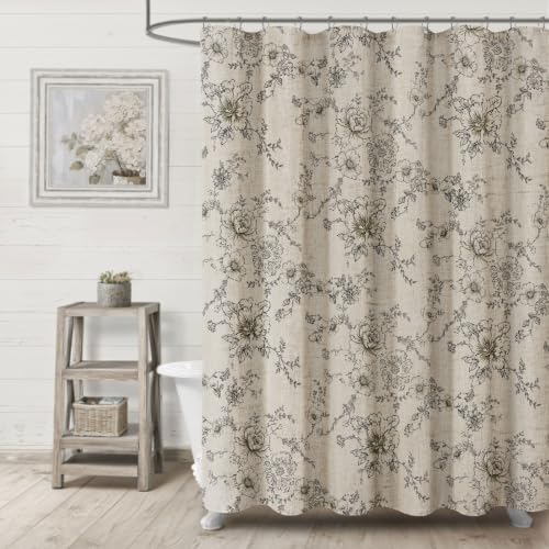 Farmhouse Floral Vintage Shower Curtain for Bathroom, Black and Tan Taupe