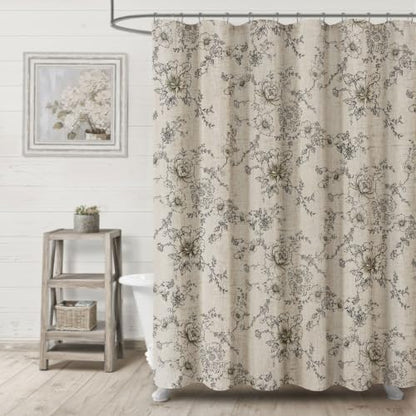 Farmhouse Floral Vintage Shower Curtain for Bathroom, Black and Tan Taupe