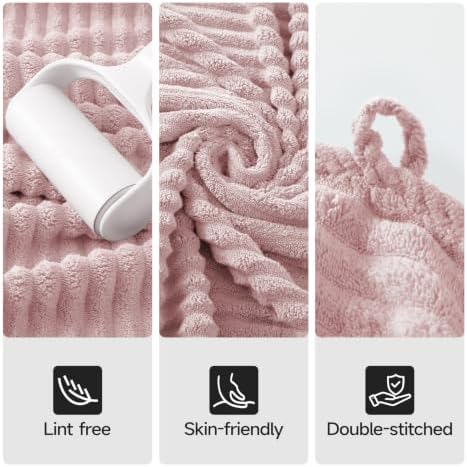REDKISS Pink Microfiber Bath Towels Set 6 Piece - 70x35 Inches Oversized Bathroom Towels of 6 Large,Highly Absorbent Soft Shower Towels for Hotel, Gym 2 Bath Sheet 2 Hand Towel 2 Washcloths