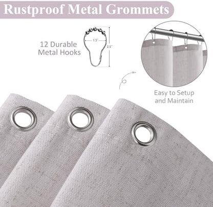 Naturoom Linen Shower Curtain 84 Inch Long for Bathroom Champagne 1 Panel