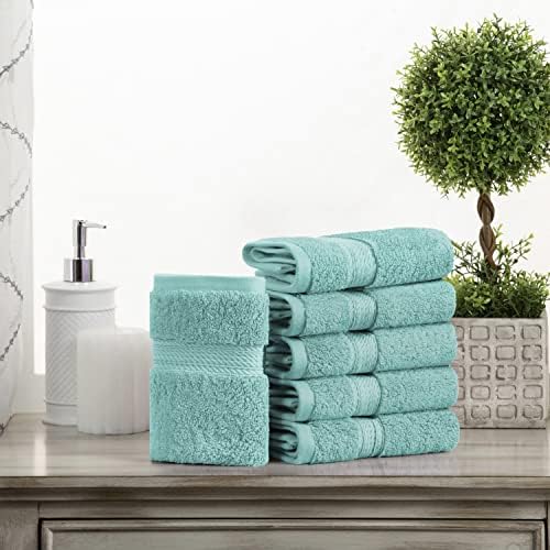 SUPERIOR Egyptian Cotton Plush & Absorbent, Face Towel Set of 6, Turquoise