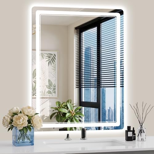 28"x36" LED Bathroom Mirror with Lights, Backlit + Front Lit, Anti-Fog, Lighted Bathroom Mirror for Wall, HD Shatterproof Tempered Glass, Dimmable, Memory Function (Horizontal/Vertical)