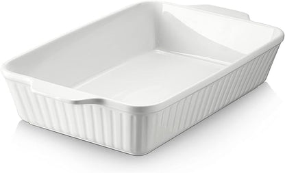 DOWAN Casserole Dish, 9x13 Ceramic Baking Dish, Large Lasagna Pan Deep for Oven, 4.2 Quarts Baking Pan with Handles, Oven Safe and Durable Bakeware for Lasagna, Home Decor, Wedding Gift, Soft White