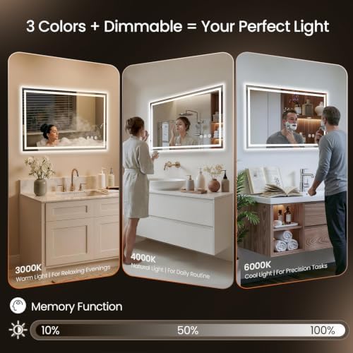 40"x32" LED Bathroom Mirror with Anti-Fog, Backlit & Front Lights, Memory